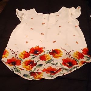 Womans (M) White w/ colorful flowers Blouse